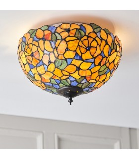 2 Light Medium Ceiling Flush Light Tiffany Style Glass, E27 - 2