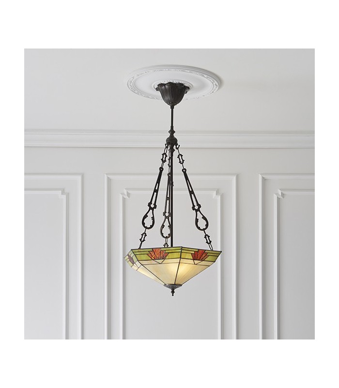 3 Light Large Inverted Ceiling Pendant Dark Bronze, Tiffany glass, E27 - 2