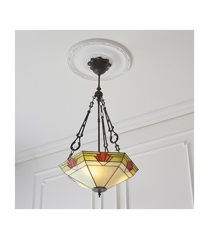 3 Light Large Inverted Ceiling Pendant Dark Bronze, Tiffany glass, E27 - 3
