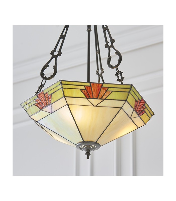 3 Light Large Inverted Ceiling Pendant Dark Bronze, Tiffany glass, E27 - 4