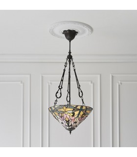 3 Light Medium Inverted Ceiling Pendant Bronze, Tiffany glass, E27 - 2