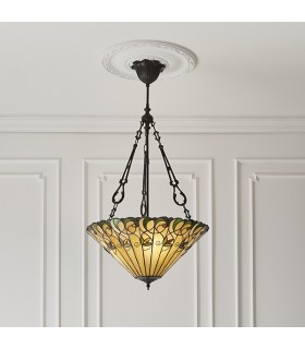 3 Light Large Inverted Ceiling Pendant Dark Bronze, Tiffany glass, E27 - 2