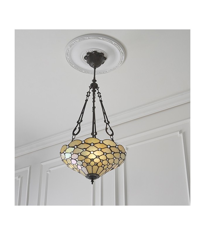 3 Light Medium Inverted Ceiling Pendant Bronze, Tiffany glass, E27 - 2