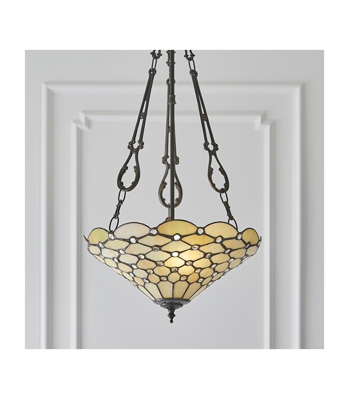 3 Light Medium Inverted Ceiling Pendant Bronze, Tiffany glass, E27 - 3