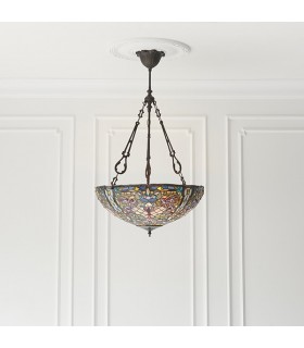 3 Light Large Inverted Ceiling Pendant Dark Bronze, Tiffany glass, E27 - 2