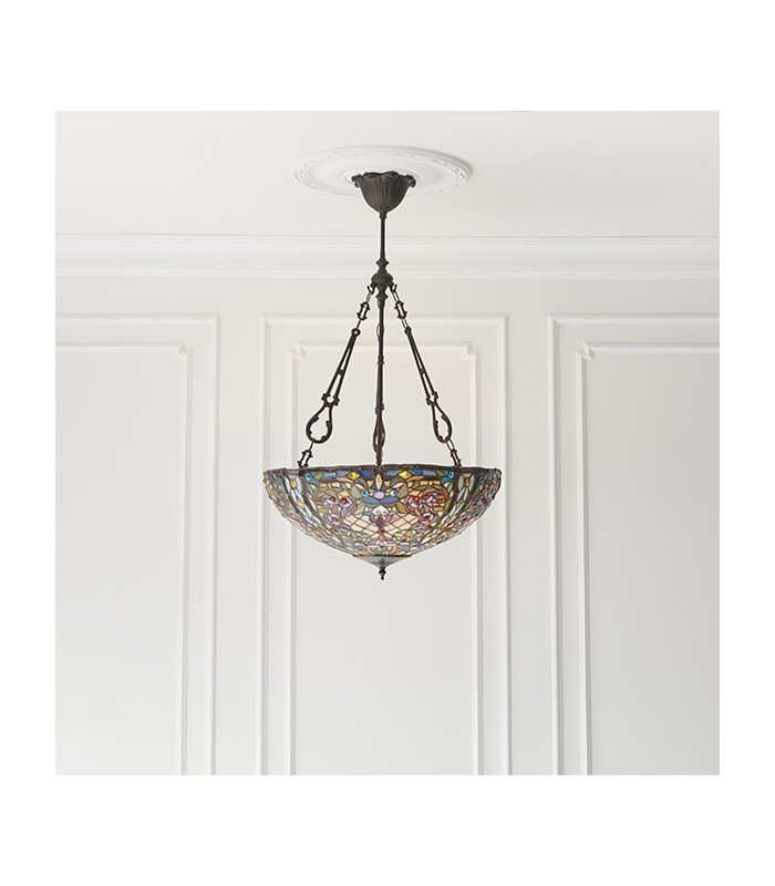 3 Light Large Inverted Ceiling Pendant Dark Bronze, Tiffany glass, E27 - 2