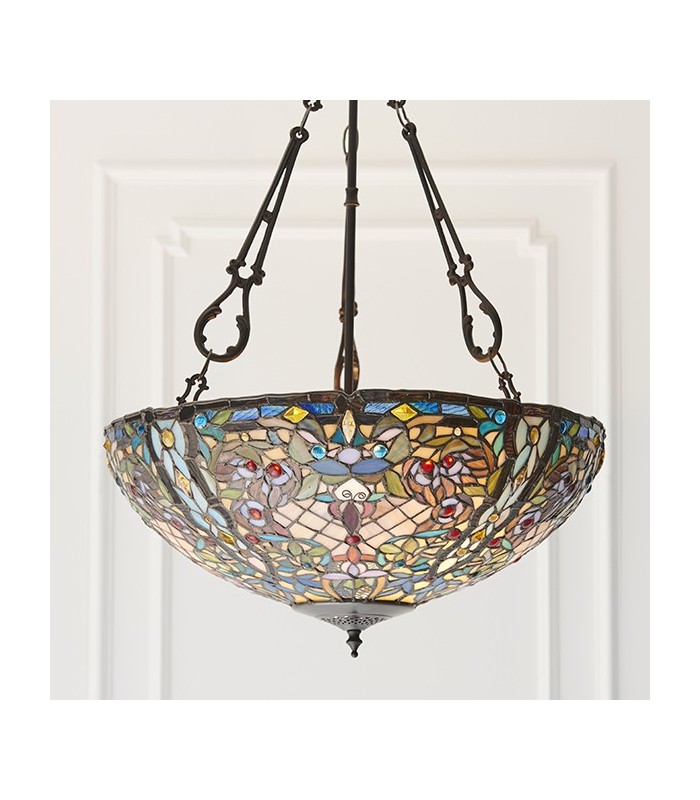 3 Light Large Inverted Ceiling Pendant Dark Bronze, Tiffany glass, E27 - 4