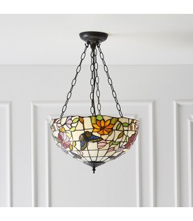 3 Light Medium Ceiling Pendant Bronze, Tiffany Style Glass, E27 - 2