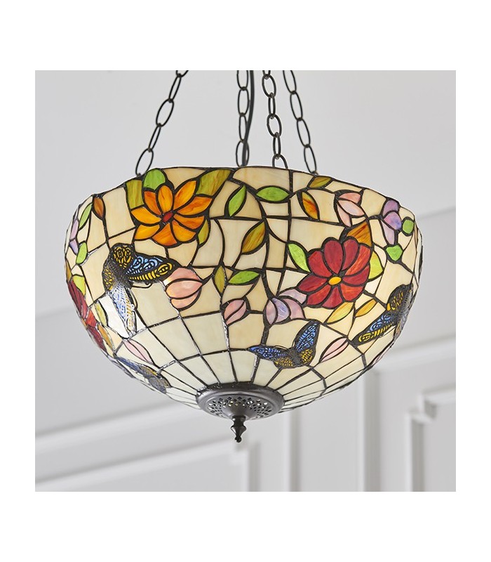 3 Light Medium Ceiling Pendant Bronze, Tiffany Style Glass, E27 - 4