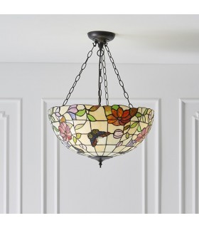 3 Light Large Ceiling Pendant Bronze, Tiffany Style Glass, E27 - 2