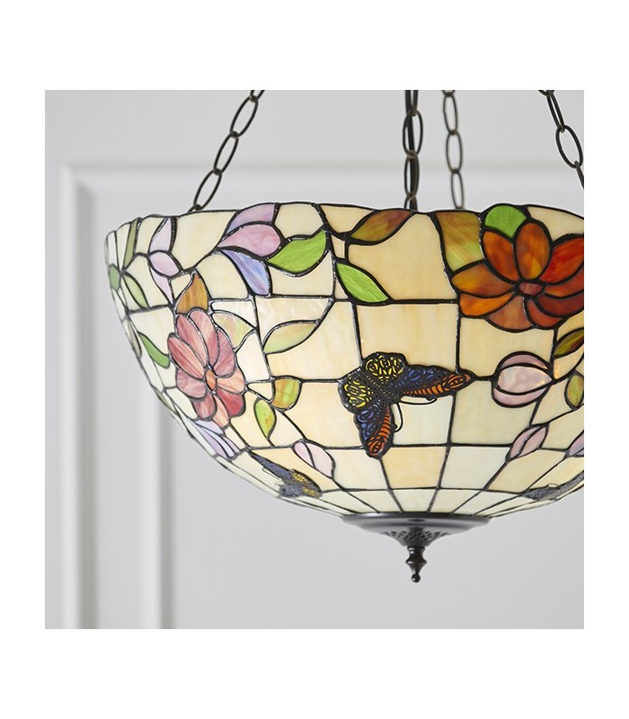 3 Light Large Ceiling Pendant Bronze, Tiffany Style Glass, E27 - 4