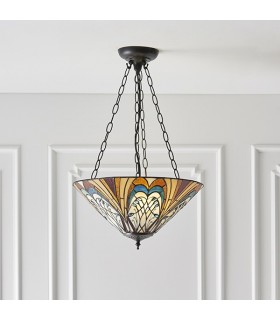 3 Light Medium Inverted Ceiling Pendant Bronze, Tiffany glass, E27 - 2
