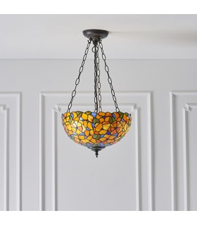 3 Light Medium Inverted Ceiling Pendant Bronze, Tiffany glass, E27 - 2