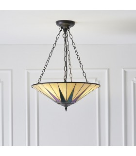3 Light Large Ceiling Pendant Bronze, Amber, Tiffany Glass, E27 - 2