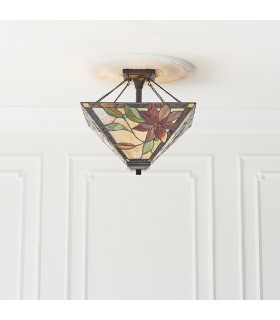2 Light Medium Semi Flush Ceiling Light Bronze, Tiffany glass, E27 - 2