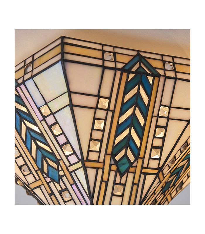 2 Light Medium Ceiling Flush Light Dark Bronze, Tiffany Glass, E27 - 4
