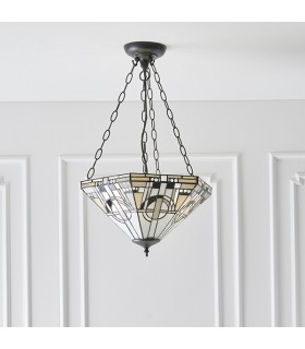3 Light Medium Inverted Ceiling Pendant Bronze, Tiffany glass, E27 - 2