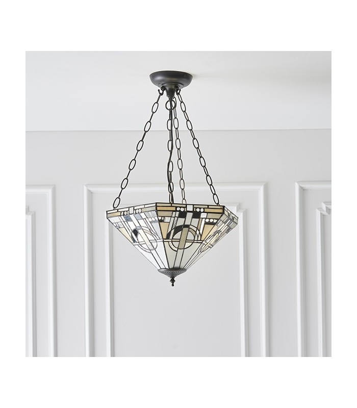 3 Light Medium Inverted Ceiling Pendant Bronze, Tiffany glass, E27 - 2