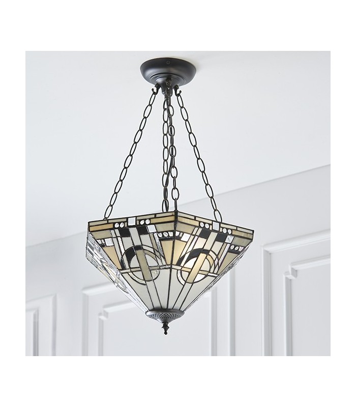 3 Light Medium Inverted Ceiling Pendant Bronze, Tiffany glass, E27 - 3