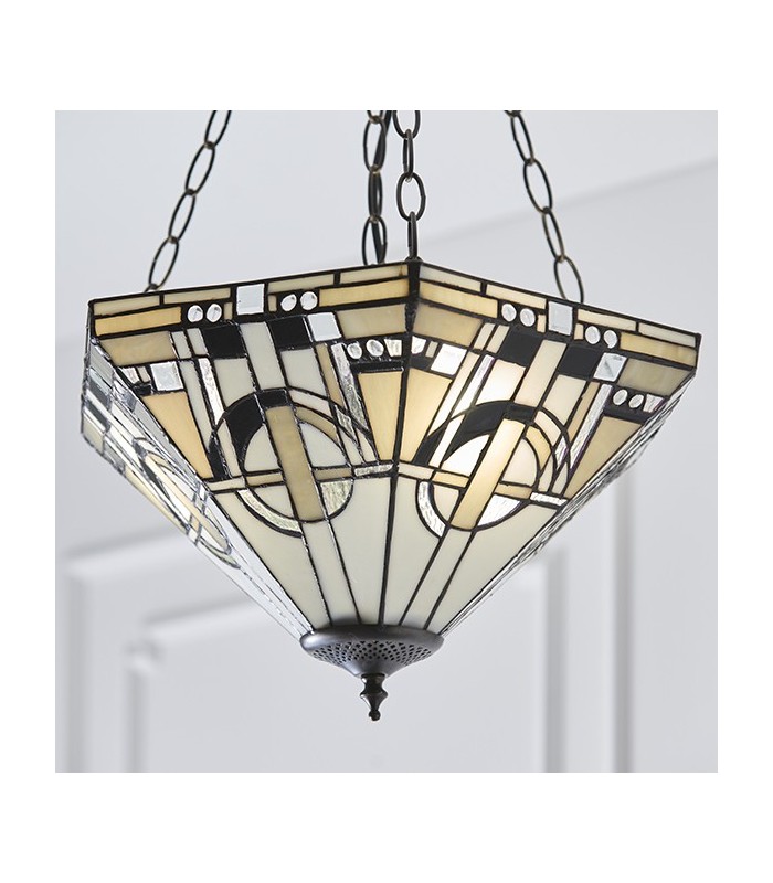 3 Light Medium Inverted Ceiling Pendant Bronze, Tiffany glass, E27 - 4