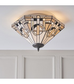 2 Light Medium Ceiling Flush Light Tiffany Style Glass, E27 - 2
