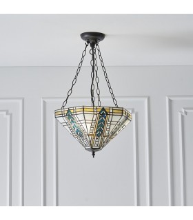 3 Light Medium Inverted Ceiling Pendant Bronze, Tiffany glass, E27 - 2