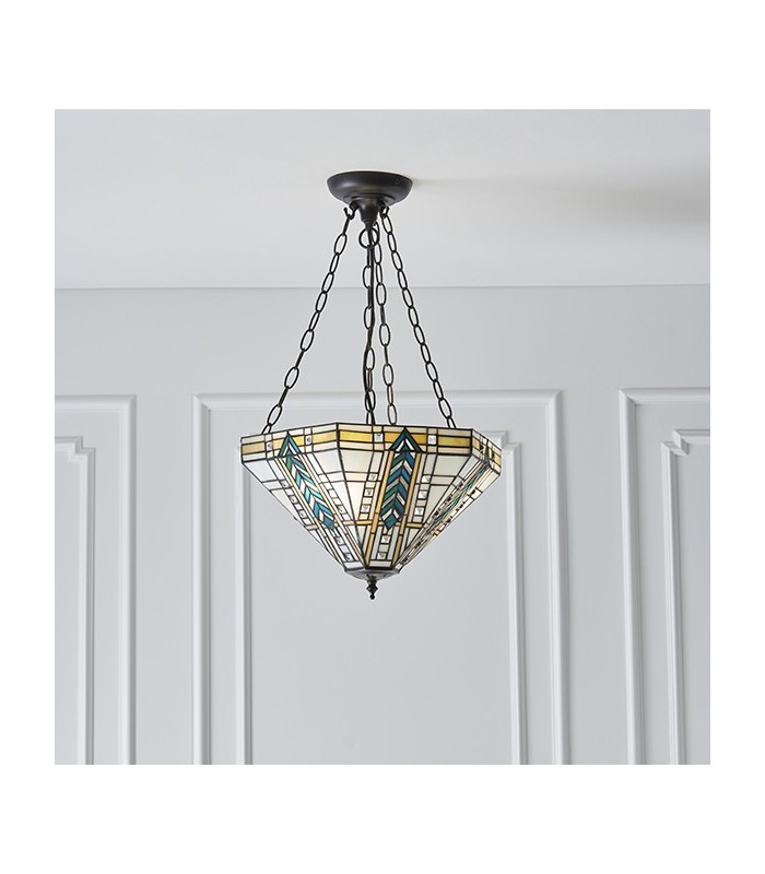 3 Light Medium Inverted Ceiling Pendant Bronze, Tiffany glass, E27 - 2