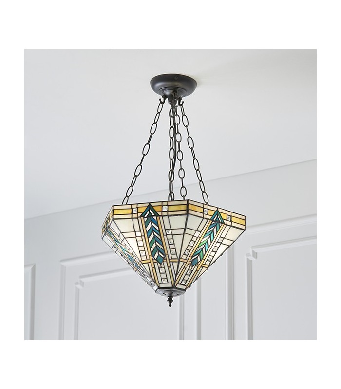 3 Light Medium Inverted Ceiling Pendant Bronze, Tiffany glass, E27 - 3