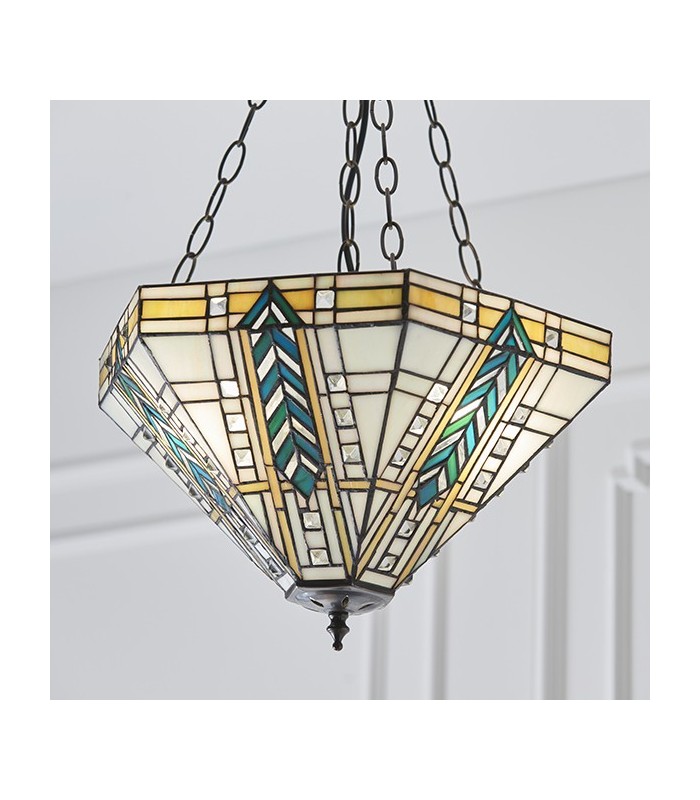 3 Light Medium Inverted Ceiling Pendant Bronze, Tiffany glass, E27 - 4