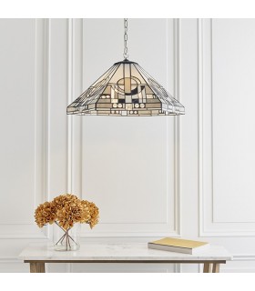 3 Light Large Ceiling Pendant Tiffany glass, chrome effect plate, E27 - 2