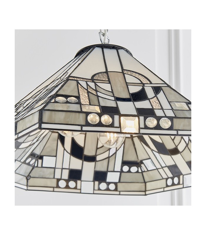 3 Light Large Ceiling Pendant Tiffany glass, chrome effect plate, E27 - 4