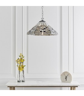 1 Light Medium Ceiling Pendant Tiffany glass, chrome effect plate, E27 - 2