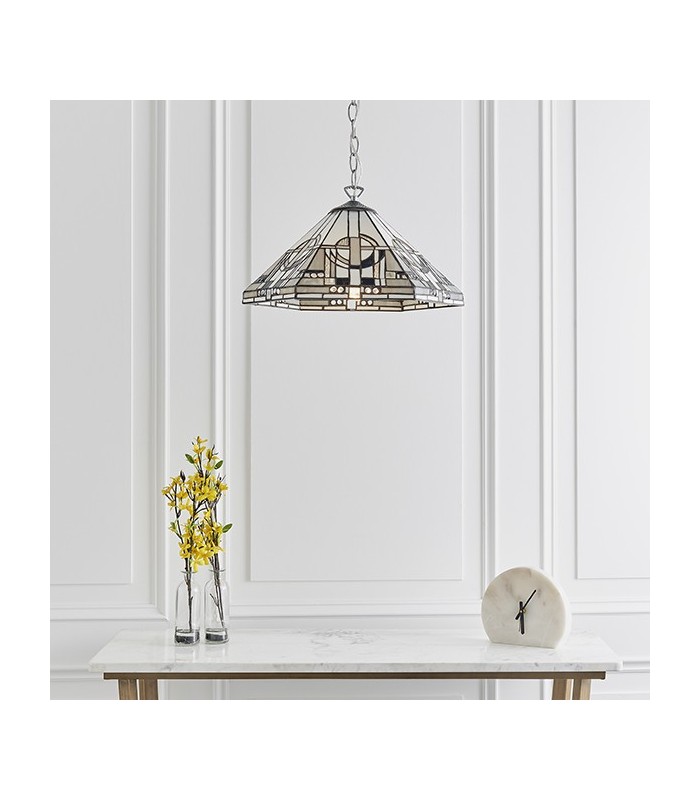 1 Light Medium Ceiling Pendant Tiffany glass, chrome effect plate, E27 - 2