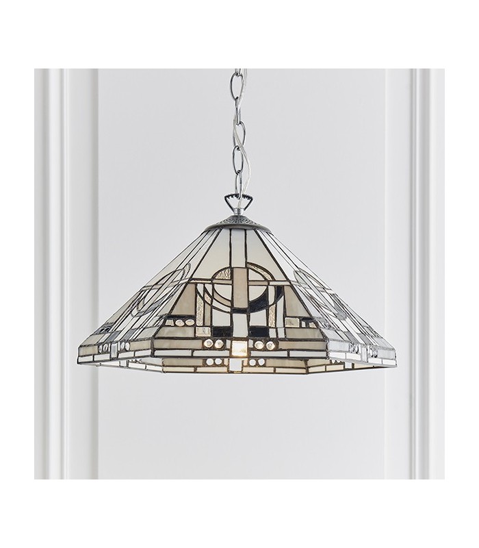 1 Light Medium Ceiling Pendant Tiffany glass, chrome effect plate, E27 - 3