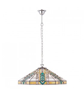 3 Light Large Ceiling Pendant Tiffany glass, chrome effect plate, E27 - 2