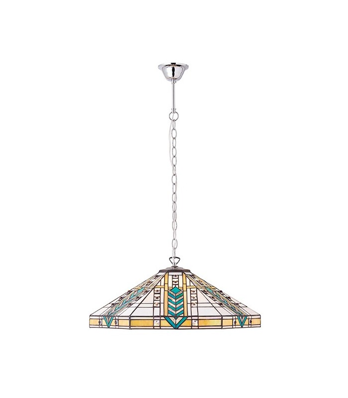 3 Light Large Ceiling Pendant Tiffany glass, chrome effect plate, E27 - 2