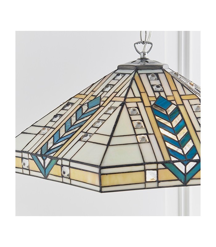 3 Light Large Ceiling Pendant Tiffany glass, chrome effect plate, E27 - 4