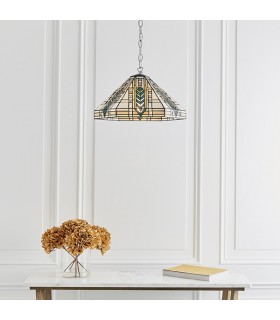 1 Light Medium Ceiling Pendant Tiffany glass, chrome effect plate, E27 - 2