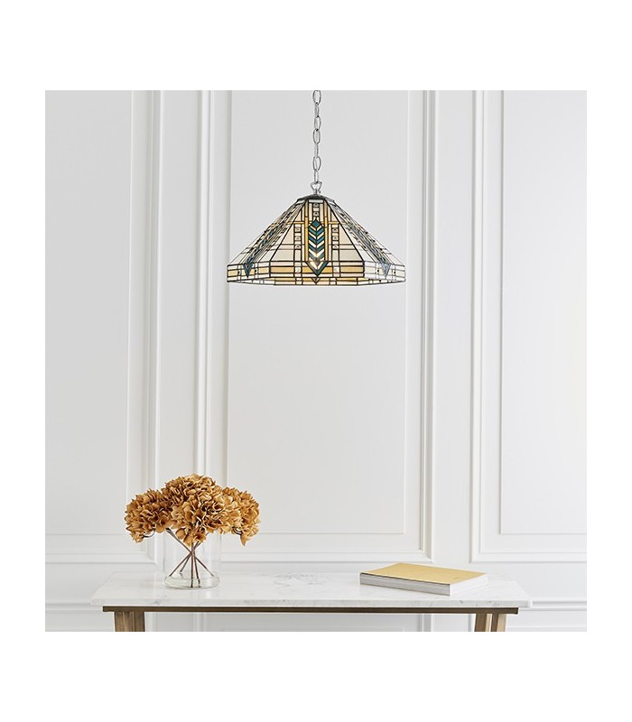 1 Light Medium Ceiling Pendant Tiffany glass, chrome effect plate, E27 - 2