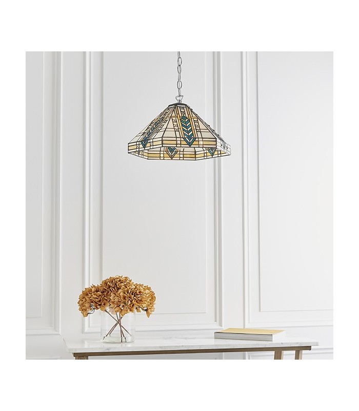 1 Light Medium Ceiling Pendant Tiffany glass, chrome effect plate, E27 - 3