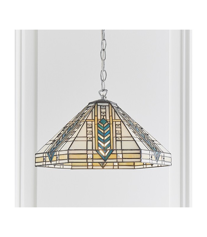 1 Light Medium Ceiling Pendant Tiffany glass, chrome effect plate, E27 - 4