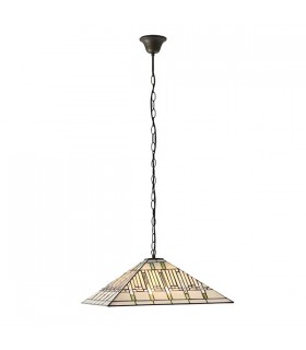 3 Light Large Ceiling Pendant Dark Bronze, Tiffany glass, E27 - 2