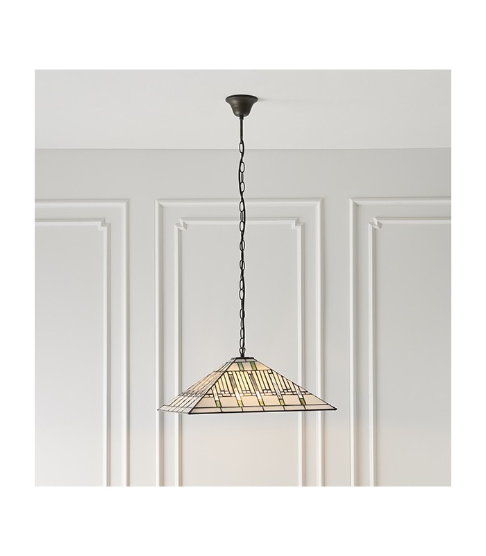 3 Light Large Ceiling Pendant Dark Bronze, Tiffany glass, E27 - 3
