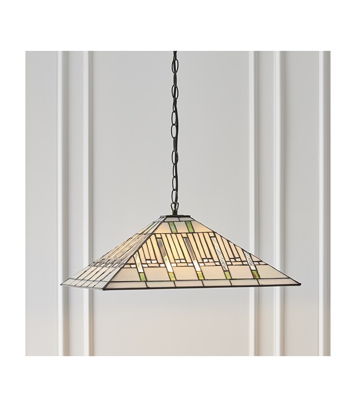 3 Light Large Ceiling Pendant Dark Bronze, Tiffany glass, E27 - 4