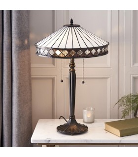 2 Light Medium Table Lamp Dark Bronze, Tiffany Glass, E27 - 2