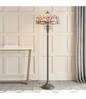 2 Light Floor Lamp Dark Bronze, Beige, Tiffany Style Glass, E27 - 2