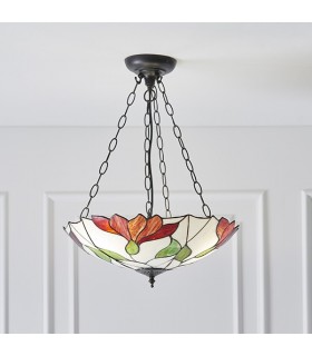 3 Light Inverted Ceiling Pendant Dark Bronze, Tiffany glass, E27 - 2