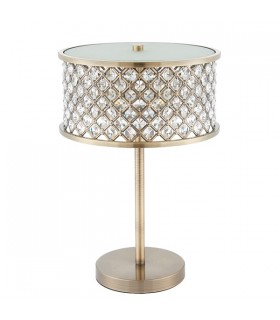 2 Light Table Lamp Antique Brass, Crystal (K9) Drops, E14 - 2