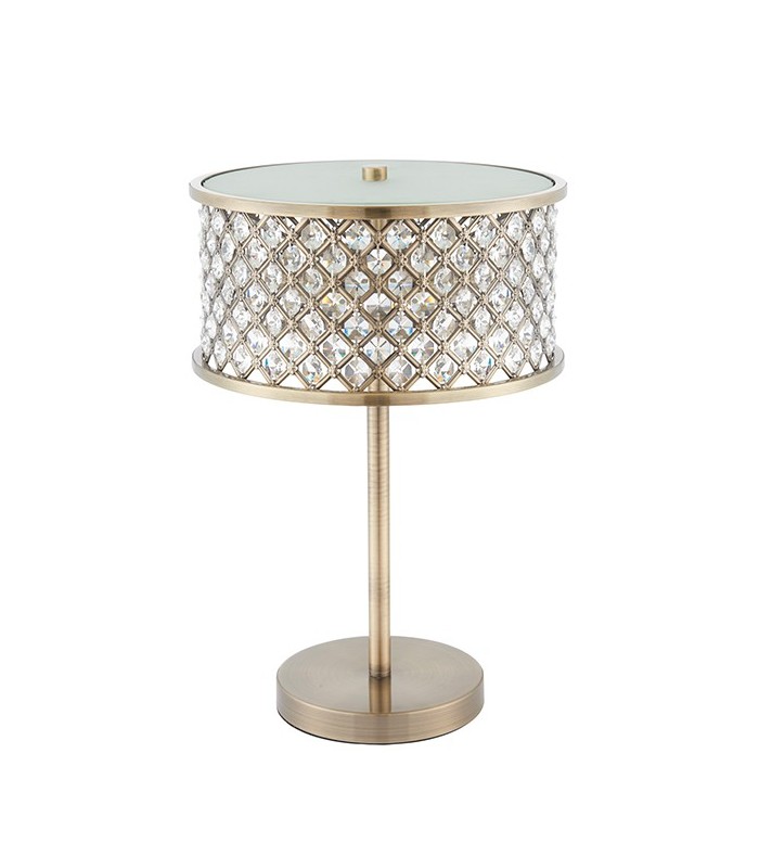 2 Light Table Lamp Antique Brass, Crystal (K9) Drops, E14 - 2