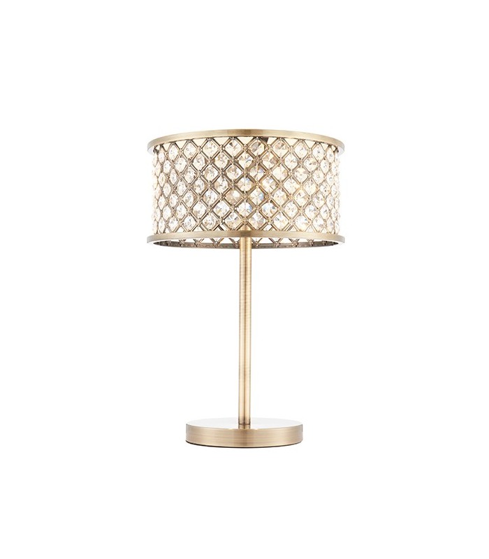 2 Light Table Lamp Antique Brass, Crystal (K9) Drops, E14 - 3